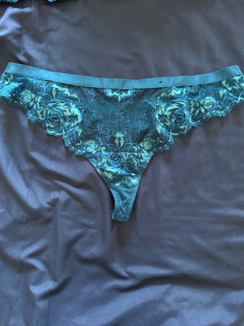 Floral Lace Thong Panty in Teal